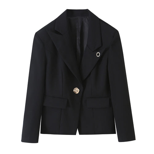 Damen Taillierter Kurzblazer mit dekorativem Metallknopf und Pattentaschen Nord Taschen