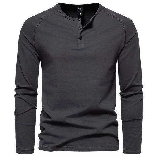Herren langärmeliges Henley-Shirt aus Baumwollmischung mit Knopfleiste und schmaler Schnitt Nord Taschen
