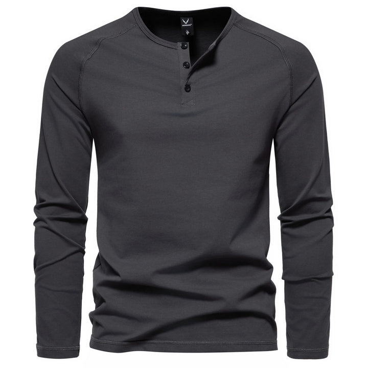 Herren langärmeliges Henley-Shirt aus Baumwollmischung mit Knopfleiste und schmaler Schnitt Nord Taschen