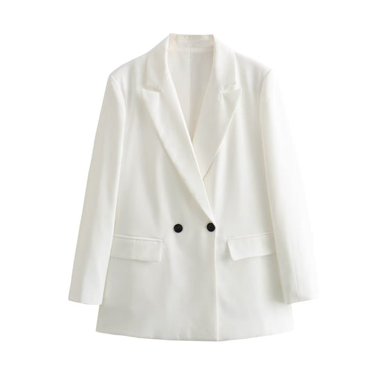 Damen Doppelreihiger Longblazer mit weitem Schalkragen und Pattentaschen Nord Taschen