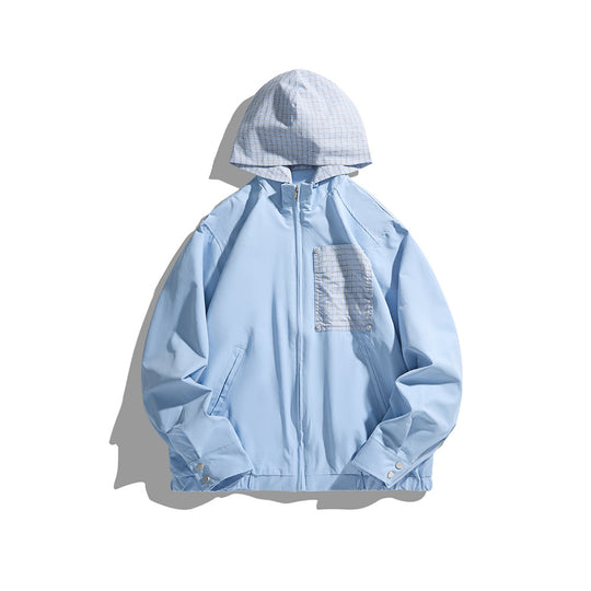 Unisex Leichte Kapuzen-Übergangsjacke mit Karopatch-Brusttasche und elastischem Saum Nord Taschen