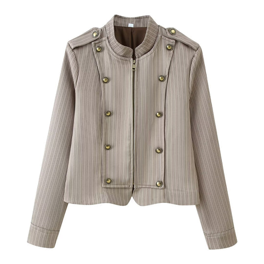Damen Zweiteiliger taillierter Nadelstreifen-Anzug mit Reißverschlussblazer und Highwaist-Hose Nord Taschen