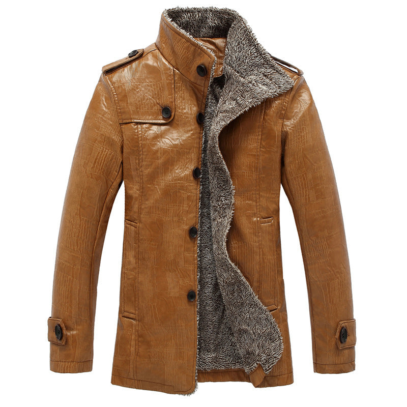 Herren schlanke Kunstleder-Motojacke mit Stehkragen, ergonomischer Nahtführung und leichter Thermofütterung Nord Taschen