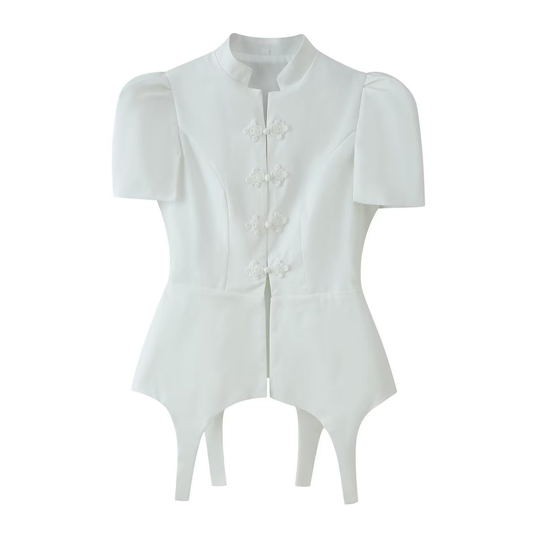 Damen Taillierter Zweiteiler mit Korsagen-Top, Mandarin-Kragen und High‑Waist Tailored Shorts Nord Taschen