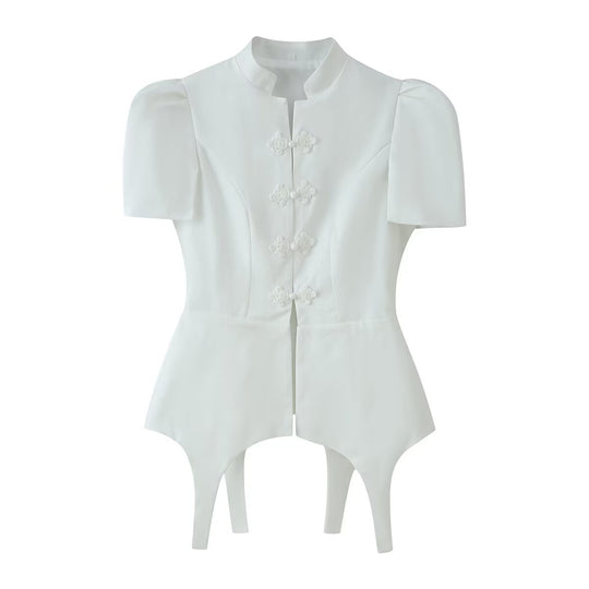 Damen Taillierter Zweiteiler mit Korsagen-Top, Mandarin-Kragen und High‑Waist Tailored Shorts Nord Taschen