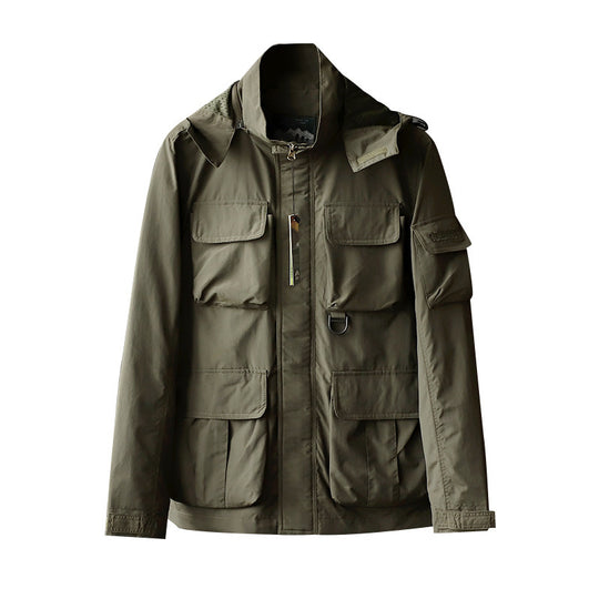 Herren urbane Feldjacke mit Mehrfach‑Taschen, windabweisender Oberfläche und verdeckter Kapuze Nord Taschen