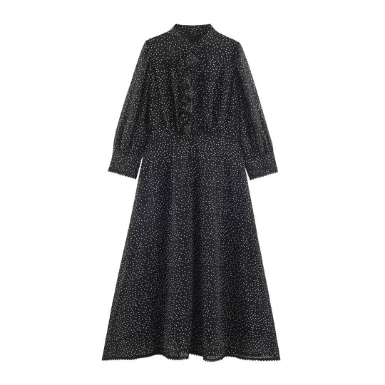 Damen Midikleid mit Rüschenfront, Stehkragen und ausgestelltem A-Linien‑Rock Nord Taschen