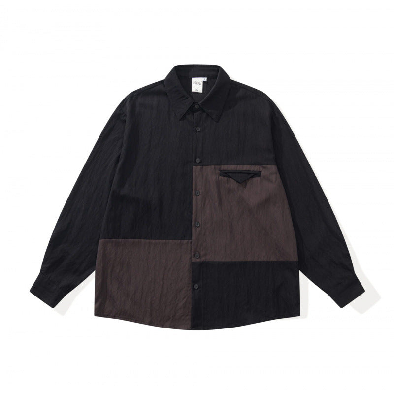 Unisex Oversize-Hemdjacke im Patchwork-Look mit Kentkragen und Brusttasche Nord Taschen