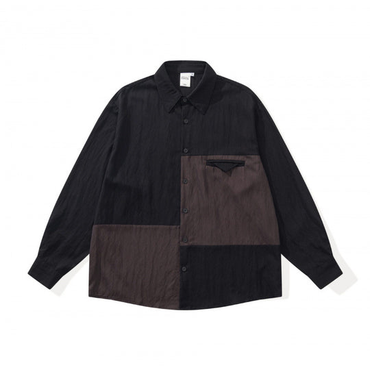 Unisex Oversize-Hemdjacke im Patchwork-Look mit Kentkragen und Brusttasche Nord Taschen