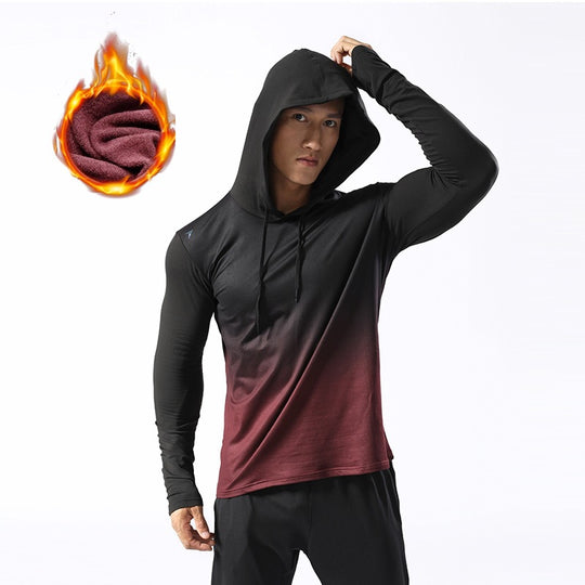 Herren Thermo-Langarm-Hoodie aus Funktionsstretch mit Kapuze, Daumenloch & feuchtigkeitsregulierender Fütterung Nord Taschen