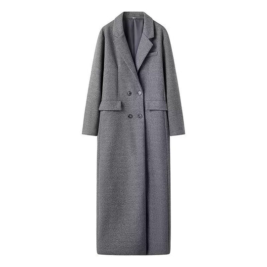 Damen Longline-Wollmantel mit Oversize-Schnitt, Reverskragen und seitlichen Schlitzen Nord Taschen