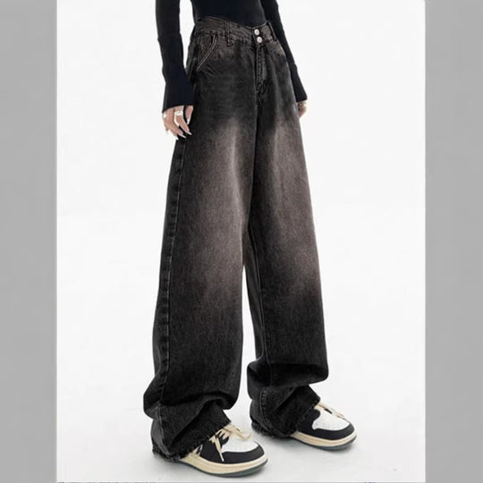 Damen Extraweite High‑Waist Denim‑Baggy‑Jeans mit verlängertem Saum Nord Taschen