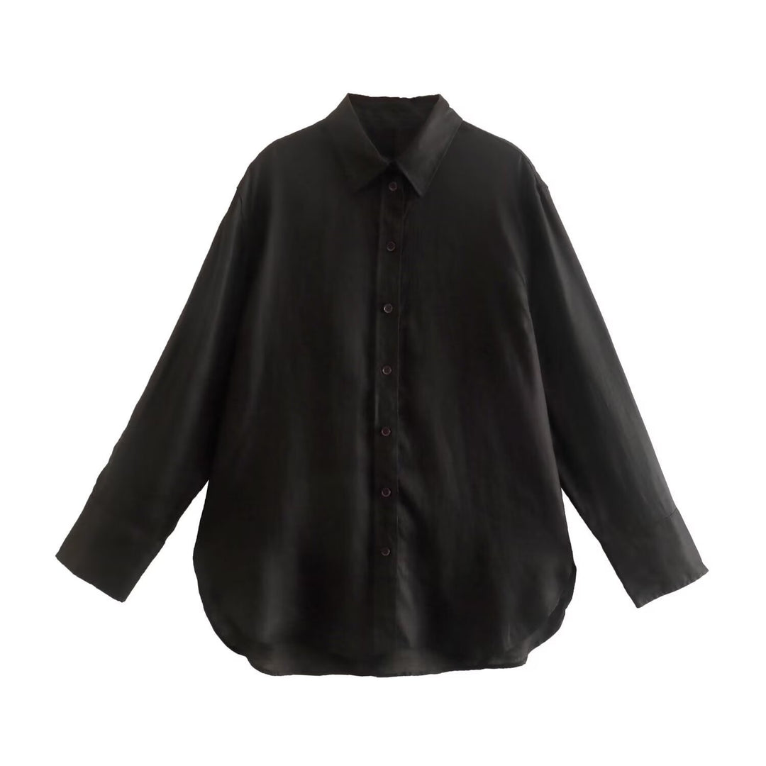 Damen Oversize-Hemdbluse mit verlängertem Rückenteil, kastigem Schnitt und durchgehender Knopfleiste Nord Taschen