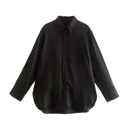 Damen Oversize-Hemdbluse mit verlängertem Rückenteil, kastigem Schnitt und durchgehender Knopfleiste Nord Taschen