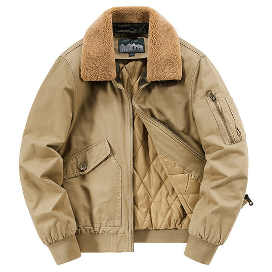 Herren Retro-Pilotenblouson im Field‑Stil mit Kunstfellkragen, diamantgesteppter Innenlage und Multifunktionstaschen Nord Taschen