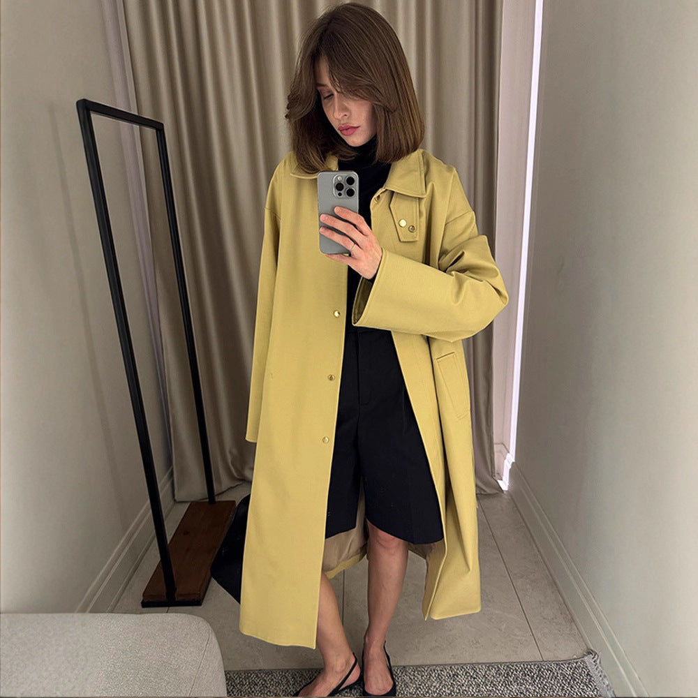 Damen Maxilanger Oversize-Trenchcoat mit Stehkragen und verdeckter Druckknopfleiste Nord Taschen