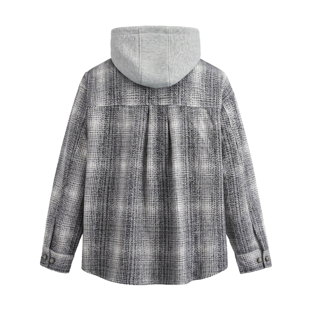Herren Kapuzen-Overshirt im Wollmix mit Karomuster und aufgesetzter Brusttasche Nord Taschen