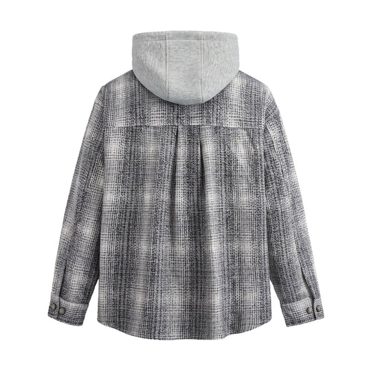 Herren Kapuzen-Overshirt im Wollmix mit Karomuster und aufgesetzter Brusttasche Nord Taschen