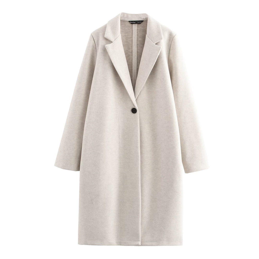 Damen Puristischer Longline-Mantel mit Reverskragen, Ein-Knopf‑Verschluss und weichem Filzfinish Nord Taschen