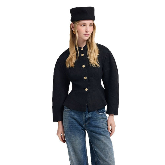 Damen Taillierte Jacke mit Peplum-Saum, strukturierter Webqualität und Zierknöpfen Nord Taschen