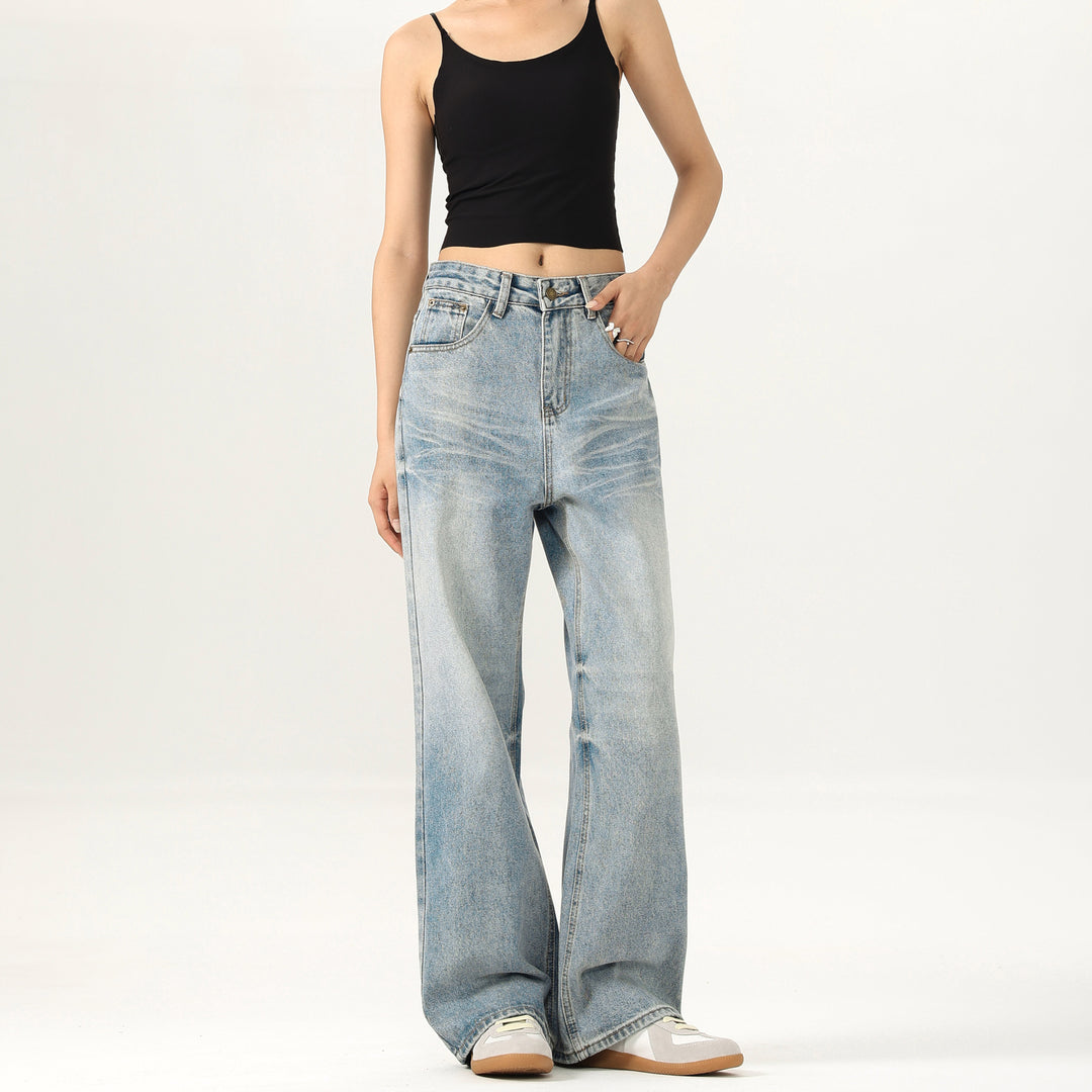 Damen Relaxed Straight-to-Flare Jeans im Vintage-Look mit extra langer Saumkante Nord Taschen