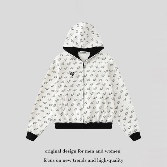 Damen Kapuzensweatjacke mit Allover‑Flügelmotiv, durchgehendem Reißverschluss und kontrastierenden Bündchen Nord Taschen