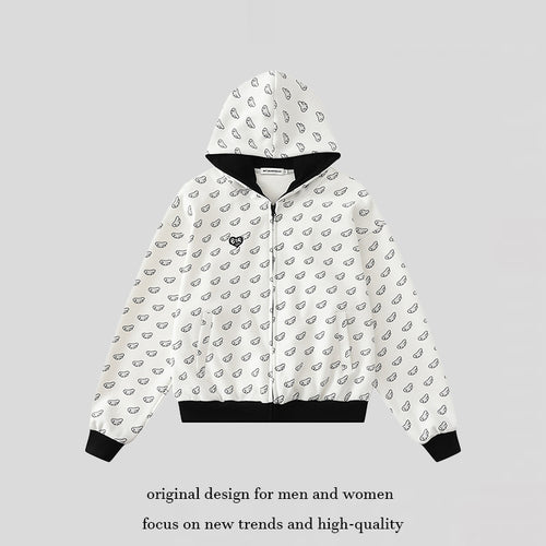 Damen Kapuzensweatjacke mit Allover‑Flügelmotiv, durchgehendem Reißverschluss und kontrastierenden Bündchen Nord Taschen