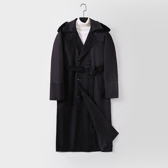 Herren Langer Doppelreihiger Trenchcoat mit Bindegürtel und Epauletten Nord Taschen