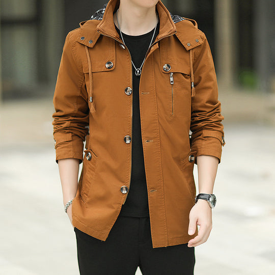 Herren leichter Canvas-Fieldparka mit Kapuze, Brustreißverschluss und verstellbaren Taillenlaschen Nord Taschen