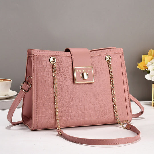 Damen elegante Handtasche mit Krokodilprägung und goldenen Beschlägen Nord Taschen
