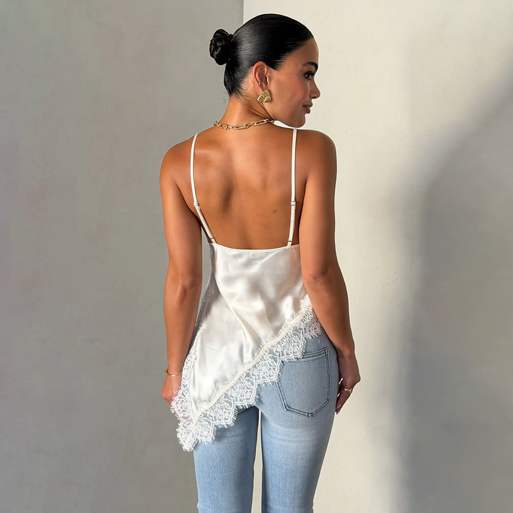 Damen Satin Top mit Spitzendetails