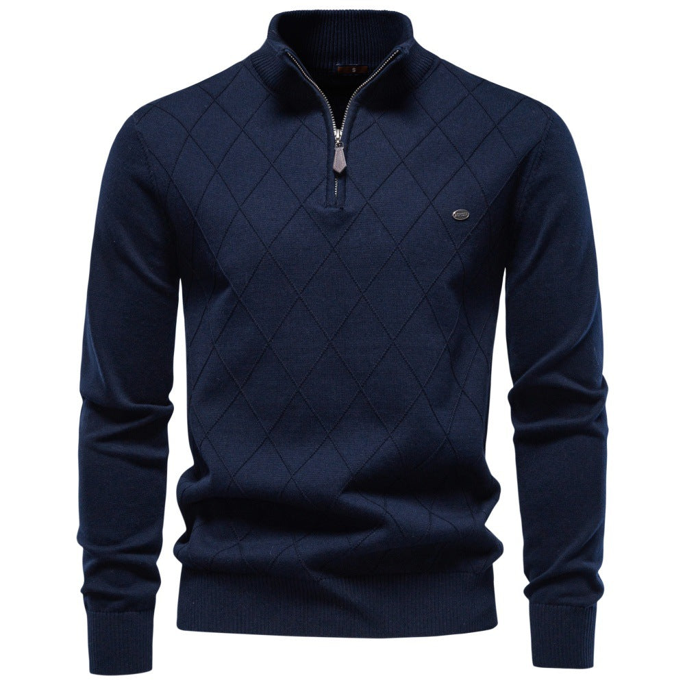 Herren Strickpullover mit Troyerkragen und Rautenmuster Nord Taschen