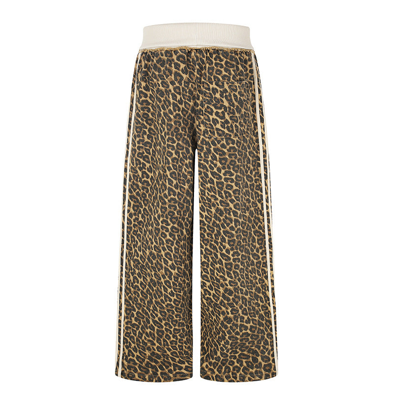 Damen weite Palazzo-Jogginghose mit Leopardenprint und elastischem Rippbund Nord Taschen