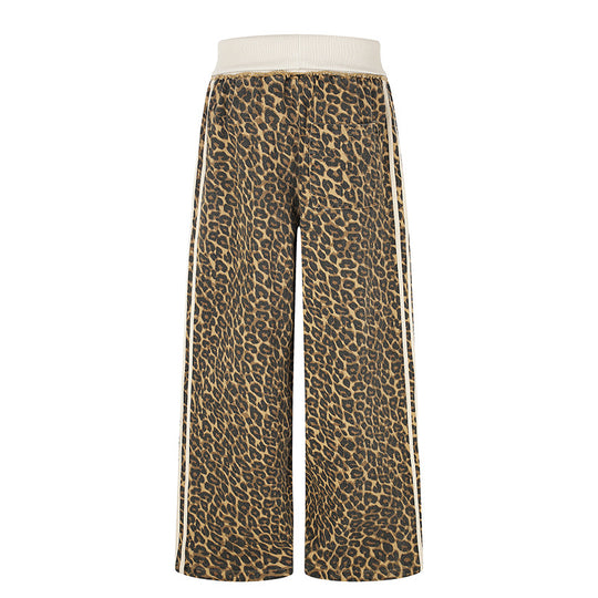 Damen weite Palazzo-Jogginghose mit Leopardenprint und elastischem Rippbund Nord Taschen
