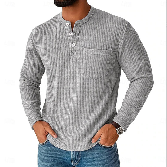 Herren Langarm Henley mit Waffelstruktur und Brusttasche thermisches Langarmshirt Nord Taschen