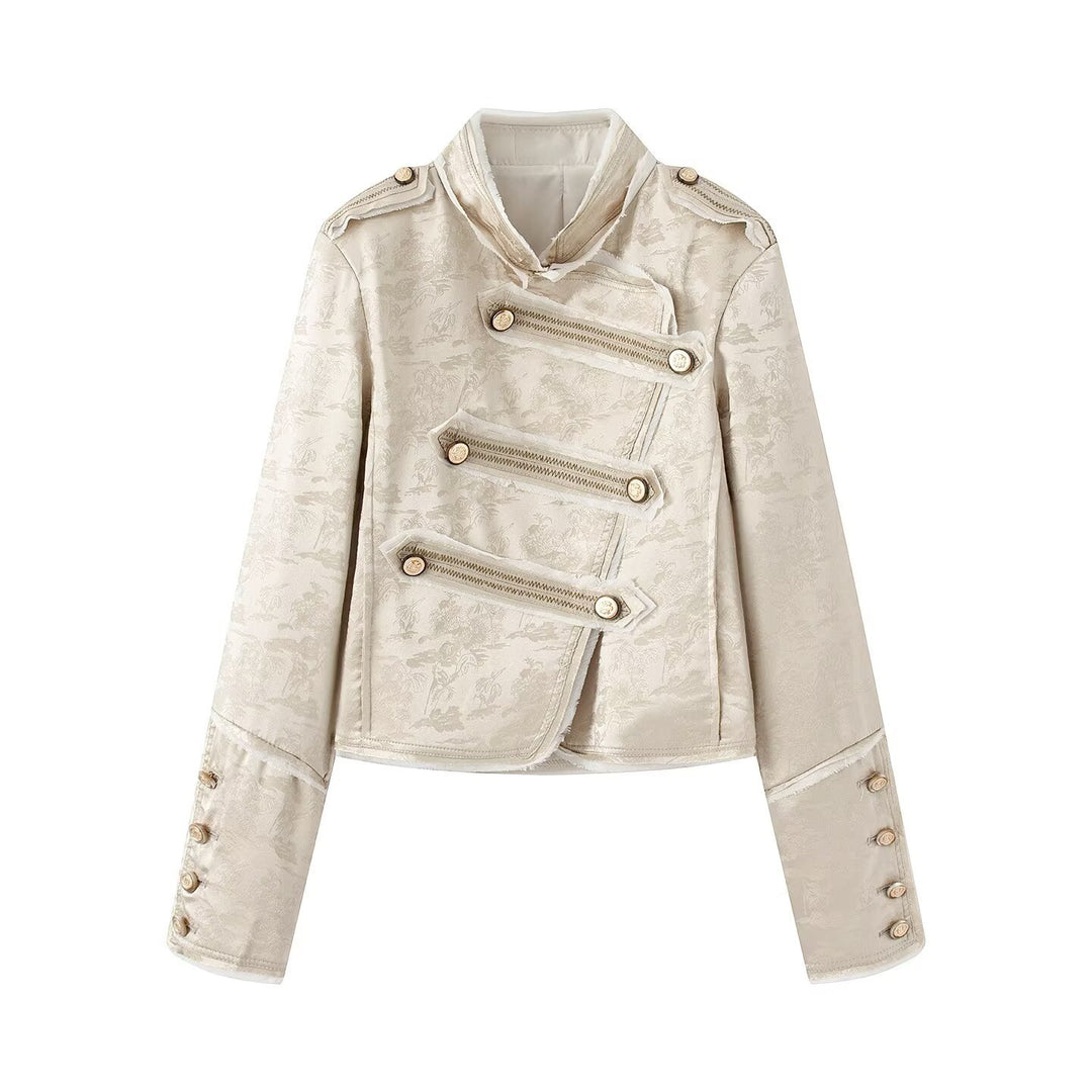 Damen Ornamentale Militärjacke aus Jacquard mit asymmetrischer Zierknopfleiste Nord Taschen