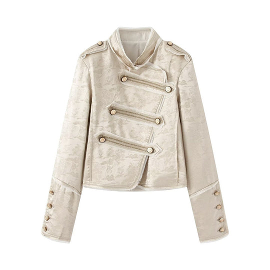 Damen Ornamentale Militärjacke aus Jacquard mit asymmetrischer Zierknopfleiste Nord Taschen