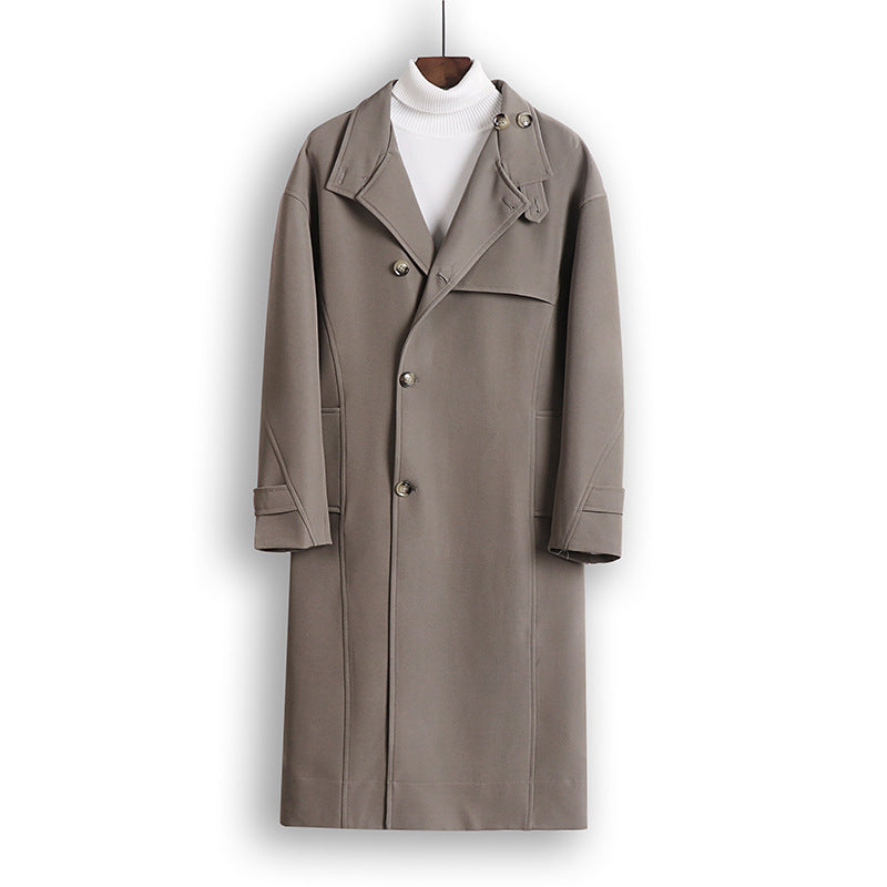Herren Langgeschnittener Minimalistischer Trenchcoat mit Schalkragen und verstellbaren Ärmelriemen Nord Taschen