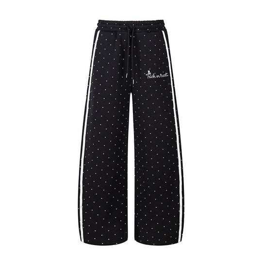 Damen Extraweite Palazzo-Sweathose im Polka-Dot-Design mit elastischem Komfortbund und seitlichen Kontraststreifen Nord Taschen