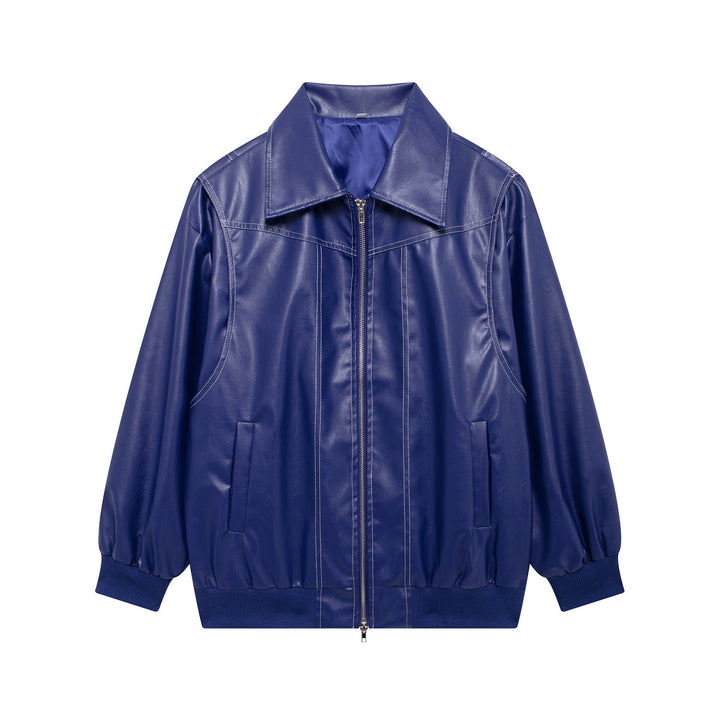 Damen Kunstlederjacke mit elastischen Bündchen und hochschließendem Kragen