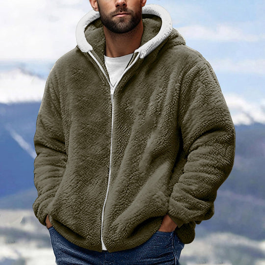 Herren Kuschelige Teddy-Fleece-Kapuzenjacke mit Reißverschluss und Oversize-Passform Nord Taschen