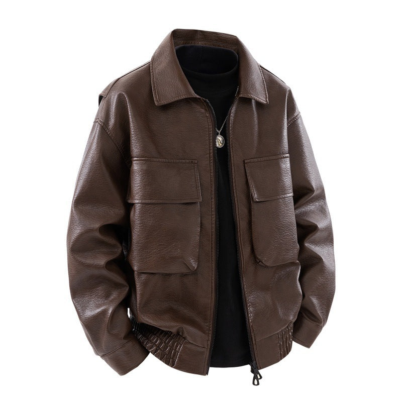 Herren Coole Kunstlederjacke mit praktischen Taschen Nord Taschen