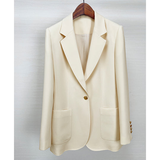 Damen Taillierter Longline-Blazer mit aufgesetzten Taschen, Ein-Knopf-Verschluss und leicht gerafften Ärmeln Nord Taschen