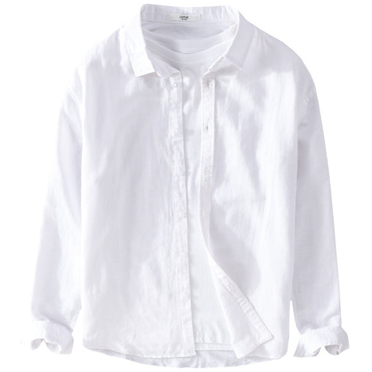 Herren Leinenmix-Layering-Overshirt mit Kentkragen, gerundetem Saum und Soft‑Touch Nord Taschen