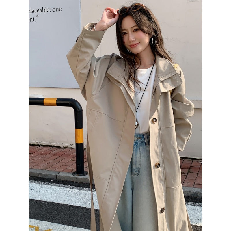 Damen Langer leichter Trenchcoat im Oversize-Stil mit geradem Schnitt und verdeckter Knopfleiste Nord Taschen