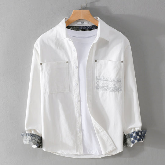 Herren Baumwoll-Overshirt mit Kontrastfutter, Brusttaschen und feiner Stickerei Nord Taschen