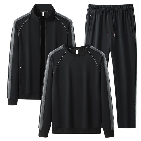 [Herren] Zweiteiliges Trainingsset mit Stehkragen-Zipjacke, Rundhals‑Sweatshirt und konisch geschnittener Jogginghose aus atmungsaktivem Fleece Nord Taschen
