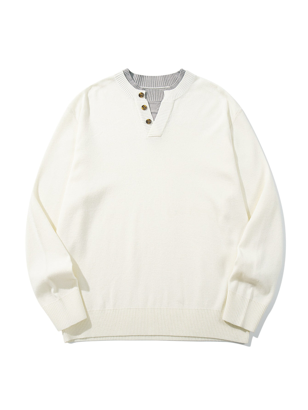 Unisex Gerippter Baumwollmix-Pullover mit Henley-Knopfleiste und Relaxed-Schnitt Nord Taschen