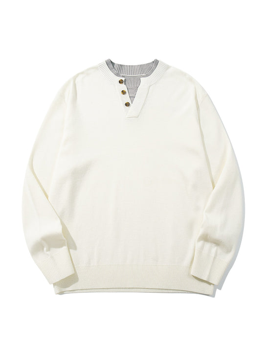 Unisex Gerippter Baumwollmix-Pullover mit Henley-Knopfleiste und Relaxed-Schnitt Nord Taschen