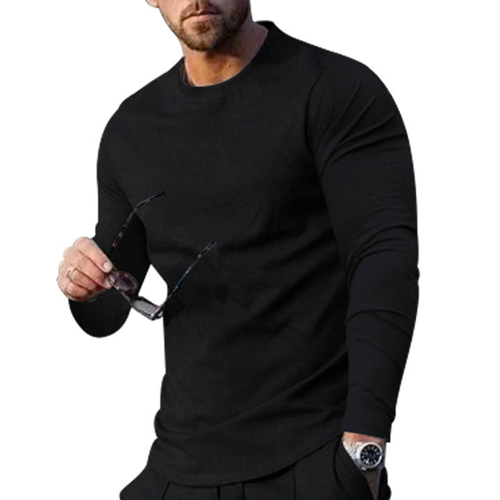 Herren nan schmal geschnittenes Langarmshirt mit Rundhalsausschnitt elastischem Baumwollstretch und verlängertem Saum